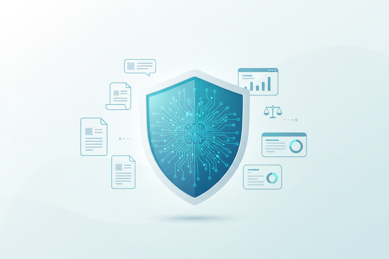 Illustratie van AI security met schild en data